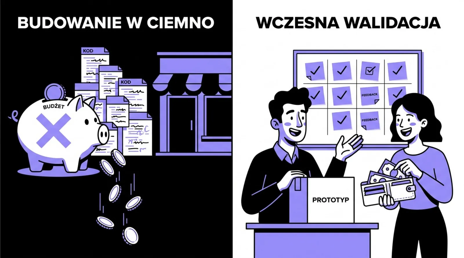 Budowanie w ciemno, czyli budżet wydany na kod i lokal, kontra wczesna walidacja z prototypem, feedbackiem i klientem gotowym zapłacić